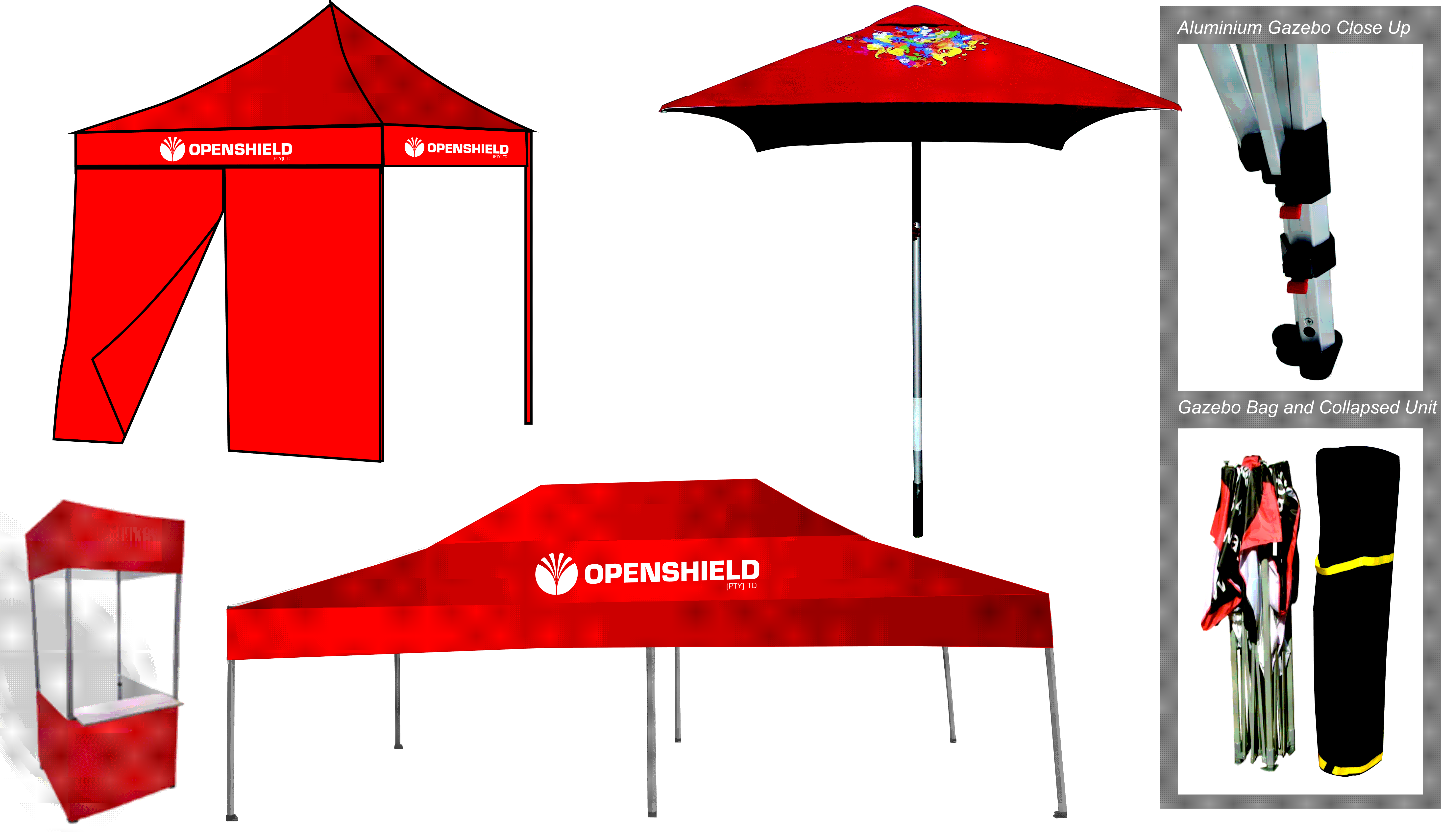 Branded Gazebo's, Gazebo Walls, Parasol Umbrellas and Ticket Booth